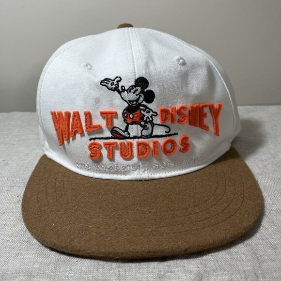 Walt Disney Studios Hat White Mickey Mouse Adjustable Cap Wool‎ Brim 100 Year - Picture 2 of 7
